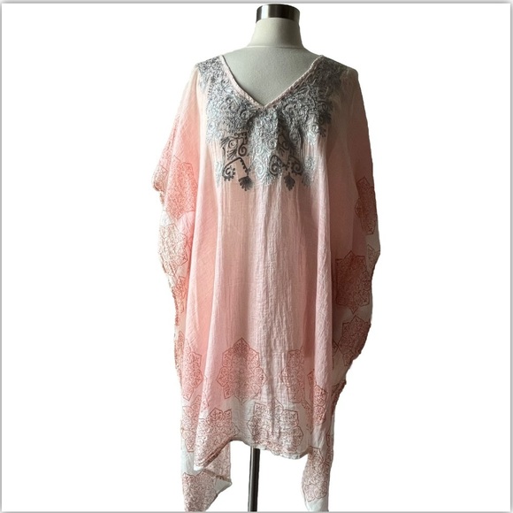 Just Bee sheer silver metallic embroidered medallion swim beach coverup one size - Picture 2 of 10